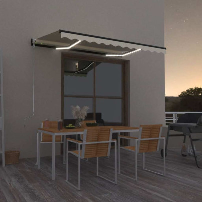 Copertină retractabilă manual cu LED - galben și alb - 350x250 cm
