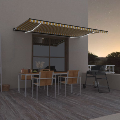 Copertină retractabilă manual cu LED - galben și alb - 500x300 cm