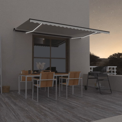 Copertină retractabilă manual cu LED - crem - 500x350 cm
