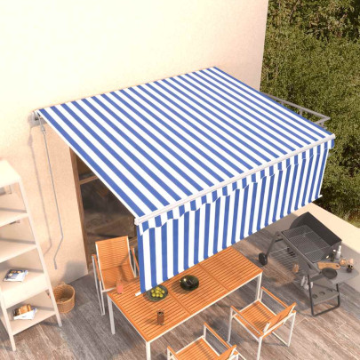 Copertină retractabilă automat cu stor - albastru & alb - 4x3 m