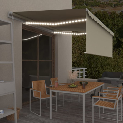 Copertină automată cu stor&senzor vânt&LED - crem - 4,5x3 m