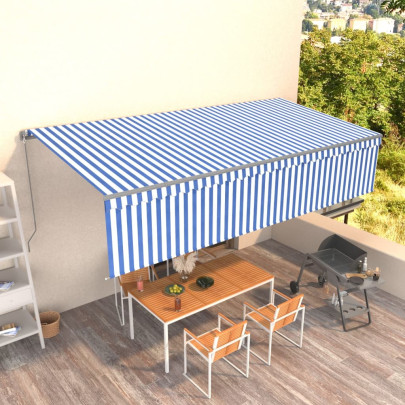 Copertină retractabilă manual cu stor - albastru&alb - 6x3 m