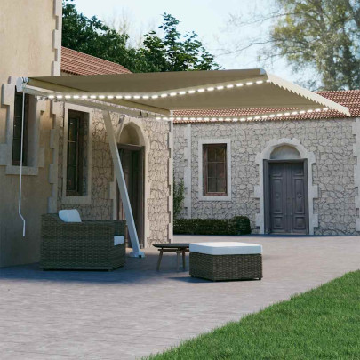 Copertină retractabilă manual cu LED - crem - 400x300 cm