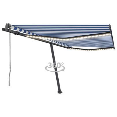 Copertină automată cu senzor vânt&LED - albastru&alb - 400x300 cm