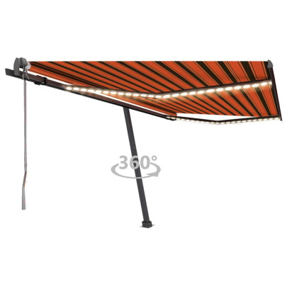 Copertină automată senzor vânt&LED - portocaliu&maro - 400x300 cm