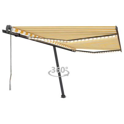 Copertină automată cu senzor vânt&LED - galben&alb - 450x300 cm