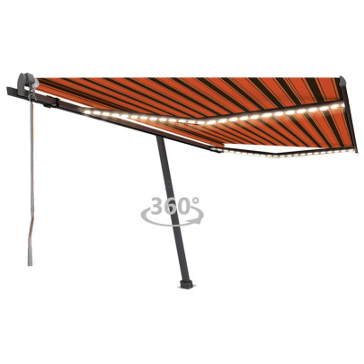 Copertină automată senzor vânt&LED portocaliu&maro - 450x300 cm