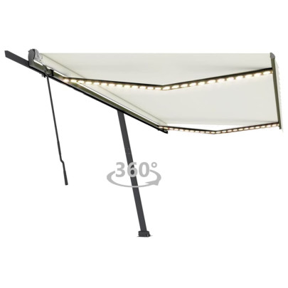 Copertină retractabilă manual cu LED - crem - 500x300 cm