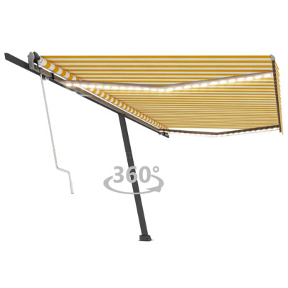 Copertină automată cu senzor vânt&LED - galben/alb - 500x300 cm