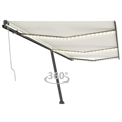 Copertină automată cu LED & senzor vânt - crem - 600x300 cm