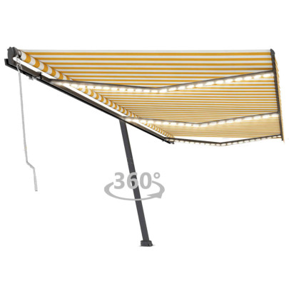 Copertină automată cu senzor vânt & LED - galben&alb - 600x300 cm