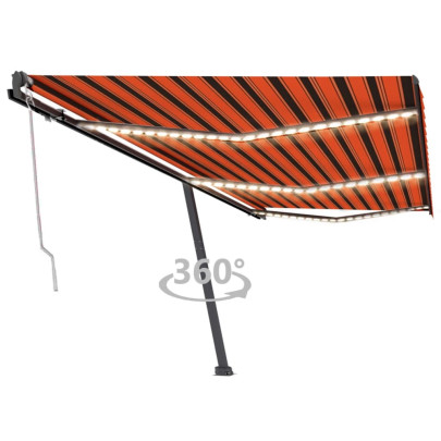 Copertină automată senzor vânt&LED - portocaliu&maro - 600x300 cm