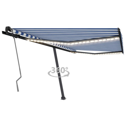 Copertină retractabilă manual cu LED - albastru/alb - 400x350 cm
