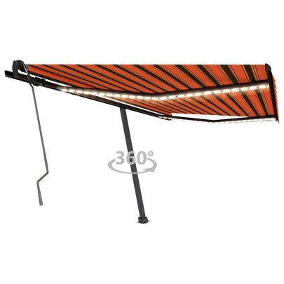 Copertină retractabilă manual - LED - portocaliu/maro - 400x350 cm