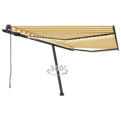 Copertină automată cu senzor vânt&LED - galben/alb - 400x350 cm