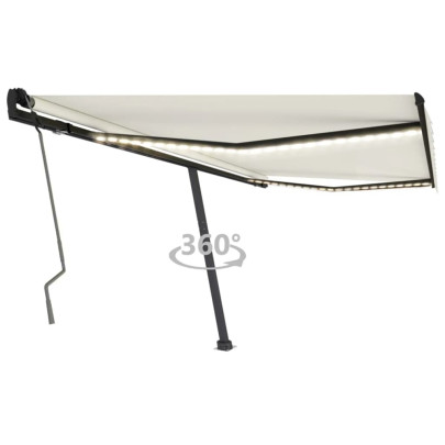 Copertină retractabilă manual cu LED - crem - 450x350 cm
