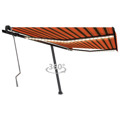 Copertină retractabilă manual - LED - portocaliu/ maro 450x350 cm