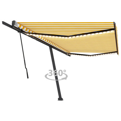 Copertină retractabilă manual cu LED - galben și alb - 500x350 cm