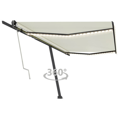 Copertină automată cu senzor vânt & LED - crem - 500x350 cm
