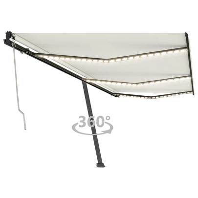 Copertină automată cu senzor vânt & LED - crem - 600x350 cm