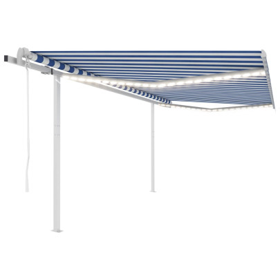 Copertină automată senzor vânt/LED - albastru și alb - 4,5x3 m