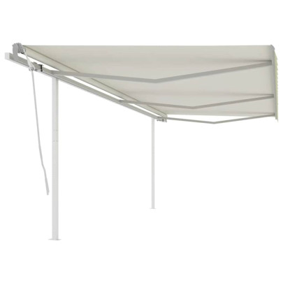 Copertină retractabilă manual cu stâlpi - crem - 6x3 m