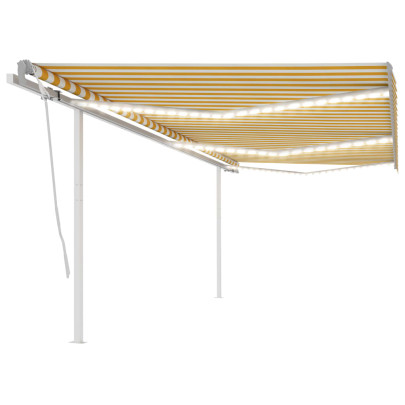 Copertină retractabilă manual cu LED - galben&alb - 6x3 m