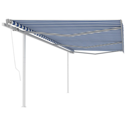 Copertină retractabilă automat - cu stâlpi - albastru&alb - 6x3 m