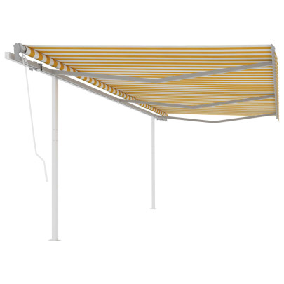 Copertină retractabilă automat - cu stâlpi - galben&alb - 6x3 m