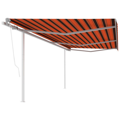 Copertină retractabilă automat - stâlpi - portocaliu&maro - 6x3 m