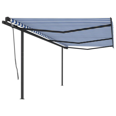 Copertină retractabilă manual cu stâlpi - albastru & alb - 6x3 m