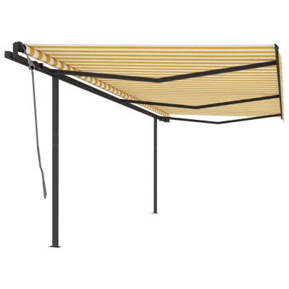 Copertină retractabilă automat - cu stâlpi - galben & alb - 6x3 m