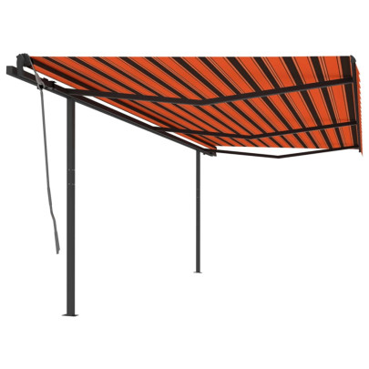 Copertină retractabilă automat - stâlpi - portocaliu&maro - 6x3 m