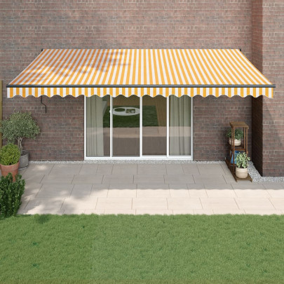 Copertină retractabilă automată - galben și alb - 5x3 m