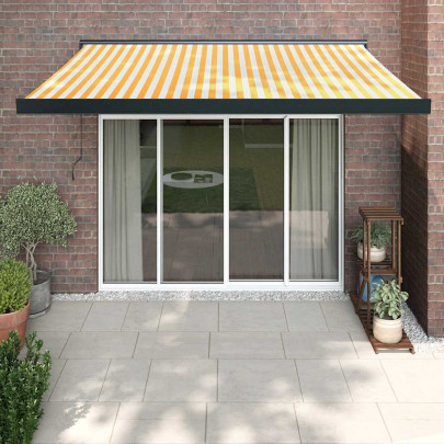 Copertină retractabilă - galben/alb - 3,5x2,5 m - textil/aluminiu