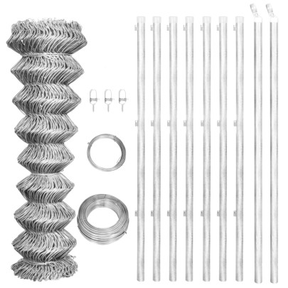 Gard din plasă cu stâlpi - argintiu - 15 x 1 m - oțel galvanizat