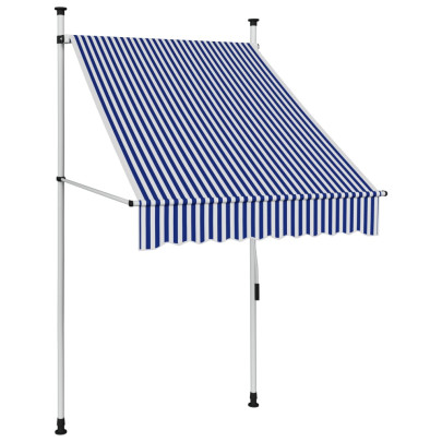 Copertină retractabilă manual - dungi albastru și alb - 100 cm