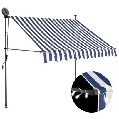 Copertină retractabilă manual cu LED - albastru & alb - 150 cm