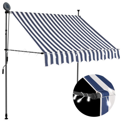 Copertină retractabilă manual cu LED - albastru & alb - 200 cm