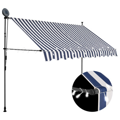 Copertină retractabilă manual cu LED - albastru & alb - 250 cm