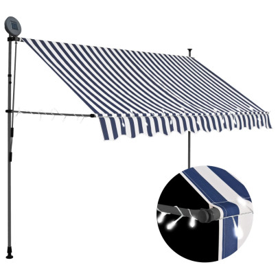 Copertină retractabilă manual cu LED - albastru & alb - 300 cm