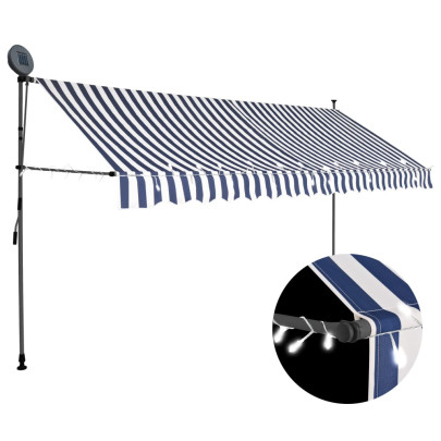 Copertină retractabilă manual cu LED - albastru & alb - 350 cm