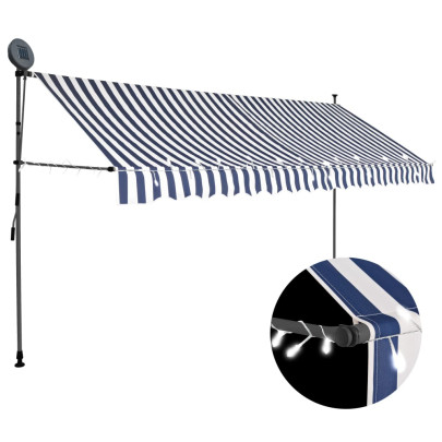 Copertină retractabilă manual cu LED - albastru & alb - 400 cm