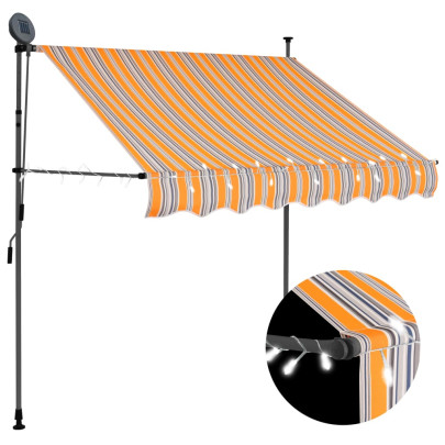 Copertină retractabilă manual cu LED - galben & albastru - 200 cm