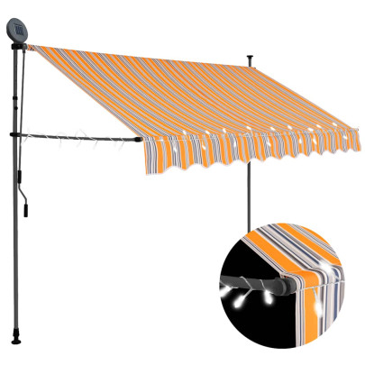 Copertină retractabilă manual cu LED - galben & albastru - 250 cm