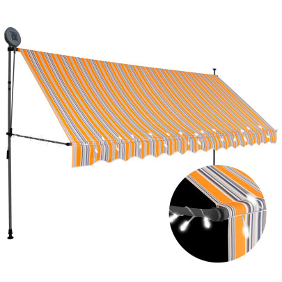 Copertină retractabilă manual cu LED - galben & albastru - 350 cm