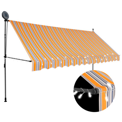 Copertină retractabilă manual cu LED - galben & albastru - 400 cm