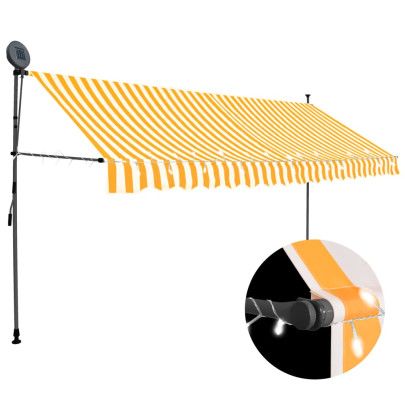 Copertină retractabilă manual cu LED - alb & portocaliu - 350 cm
