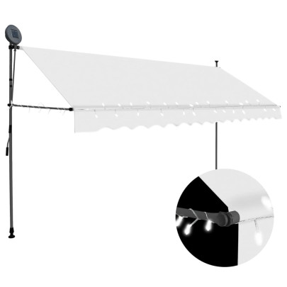 Copertină retractabilă manual cu LED - crem - 350 cm