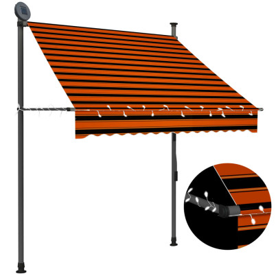 Copertină retractabilă manual cu LED - portocaliu & maro - 150 cm